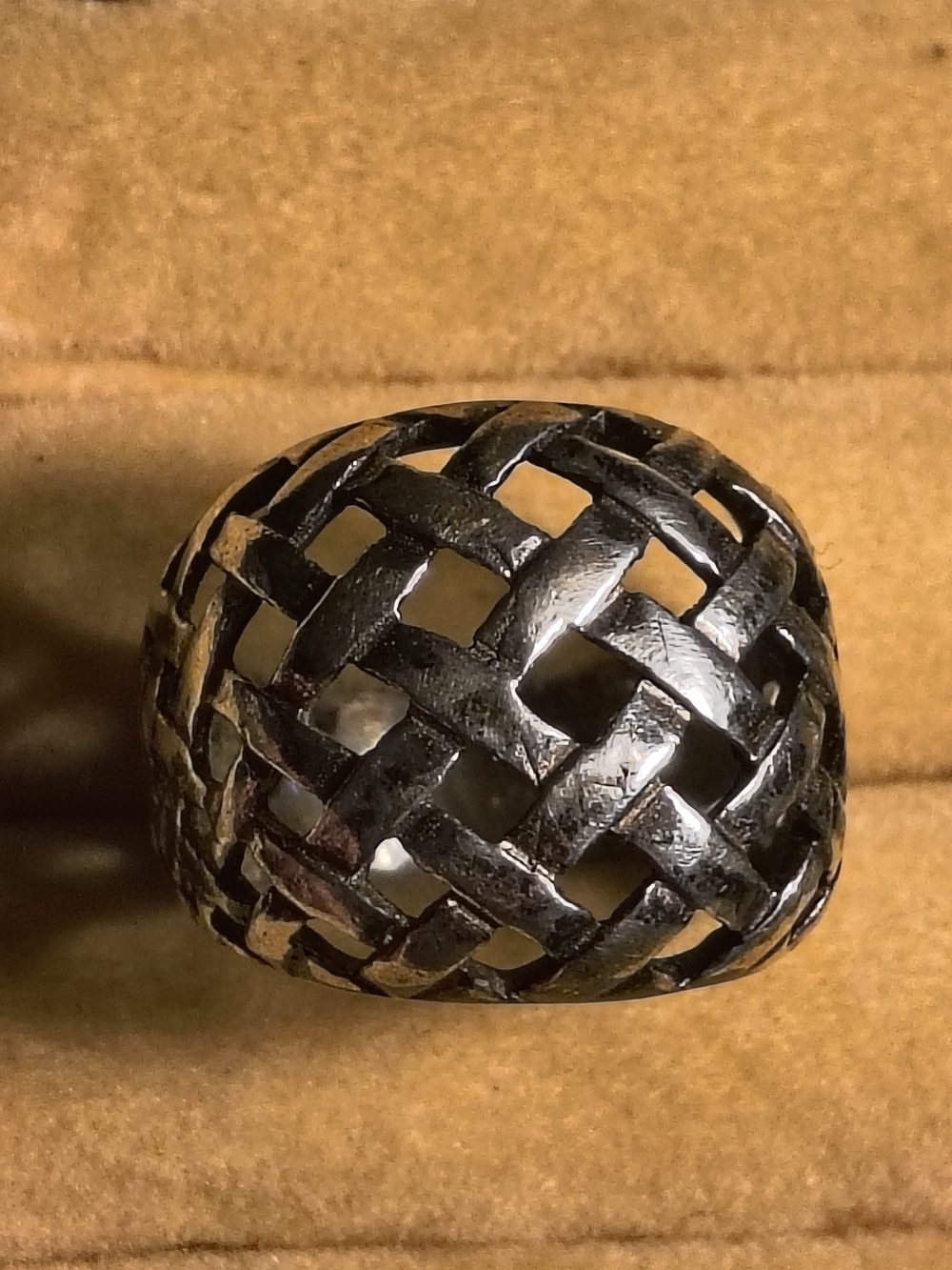 Vintage Sterling Silver Navajo Style Basket Weave Dome Ring Size 4.5 Signed
